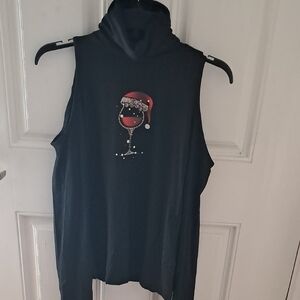 Black Cold Shoulder Top with Festive Wine Glass Design